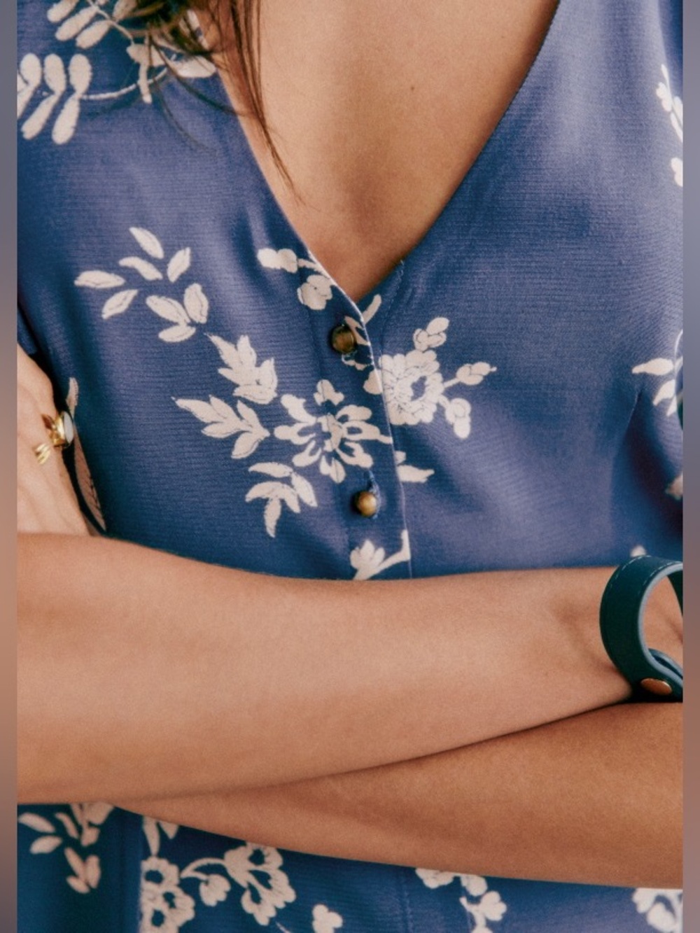 NWT Sézane Lily Dress in Ecru Fond Bleu FR 40 - Picture 3 of 4